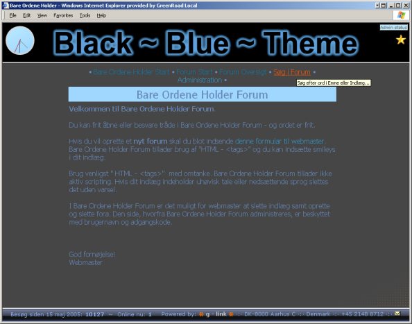 Skærmdump af et Sort/blåt (Windows media Player inspireret) tema.